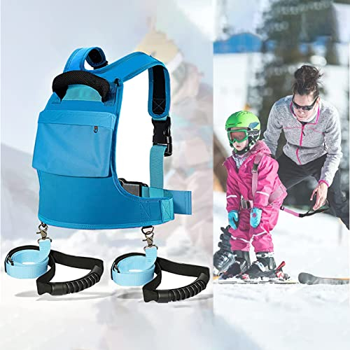 Ski- Und Snowboardgurt-Trainer Für Kinder wasserdichte Ski-Trainingstasche Gurte Anfänger Skifahren Lernen Und Geschwindigkeitskontrolle Mit Griff Und Rucksack,Blue