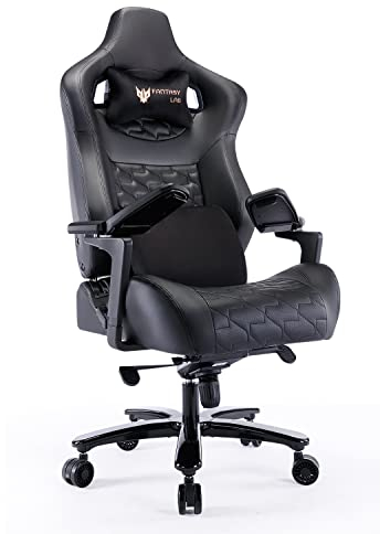 Fantasylab Gaming Stuhl 200kg Belastbarkeit Gaming Stuhl Massage Gaming Stuhl Verstellbare Armlehne Gamer Stuhl Gaming Sessel Ergonomischer Bürostuhl 200kg Gaming Chair Schreibtischstuhl, Schwarz