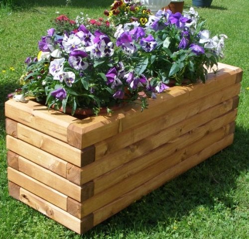 SchwibboLa Pflanzkasten Massiv aus Holz verschieden Größen lasiert mit Holzschutzlasur, komplett zusammengebaut (100x40x28 cm (BxTxH) Teak)