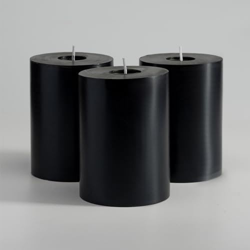 Memoward Stumpenkerzen Schwarz,Kerzen Groß 3er Set,Lange Brenndauer ca.50+ Std,Saubere Verbrennung,Unparfümiert,für Haushalt,Feiern und Gastronomie Deko,(7.5 x 10 cm-3er, Schwarz)