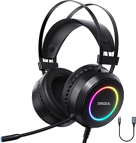 Y-YOPZI Cuffie da gioco con microfono 3D Surround Sound Headphones Cancelling Rumore RGB Lights, 7.1 Surround Sound Gaming Cuffie con microfono nero grande