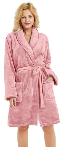 U2SKIIN Bademantel Damen Fleece kurz flauschig Morgenmantel | Damen Bademäntel kurz für Frauen weich Plüsch warme Morgenmantel kuschelig Hausmantel Kimono Saunamantel Loungewear