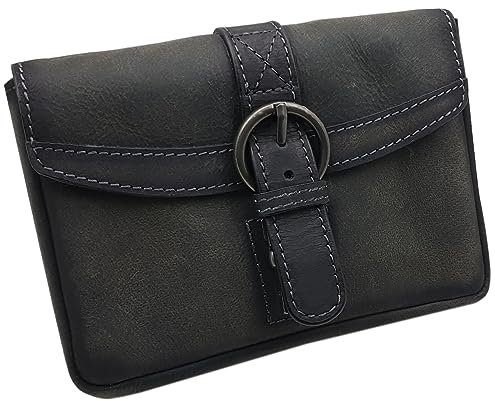 Echt Büffel-Vollleder Gürteltasche in Querformat (Vintage-Grau)