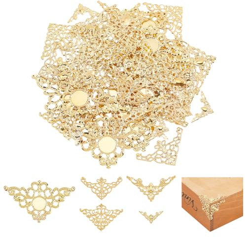 PH PandaHall 100 Stück 5 Stile Eckenschutz Gold Filigrane Eckverzierungen Hohldreieck Wickelverbinder Metallrahmen Ecken Tablettdekorationen Für Buchalbum Harzfüller