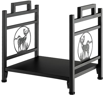 GYMAX Range-Bûche Intérieur, Porte-Bûches Métal pour Rangement de Bois, avec Poignée Pratique et Pieds Surélevés, 46 x 33 x 46CM (Motif 1)