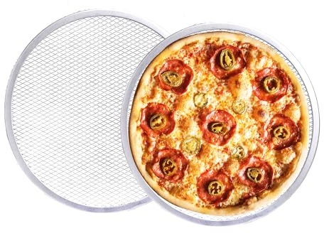 YKUKIZEE 2 Pack Aluminium Mesh Pizza Tray for Oven 13 inch, Non Stick Pizza Screen, 33 cm Round Crispy Pizza Net with Hole Seamless Rim for Baking Home Kitchen Restaurant