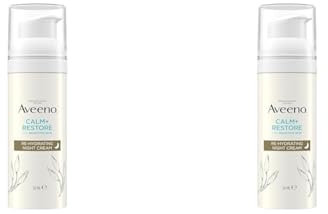 Aveeno Face CALM+RESTORE Re-Hydrating Night Cream, Intensely Nourishes, With Shea Butter & Prebiotic Oat, For Sensitive Skin, Fragrance Free, 50ml (Pack of 2)