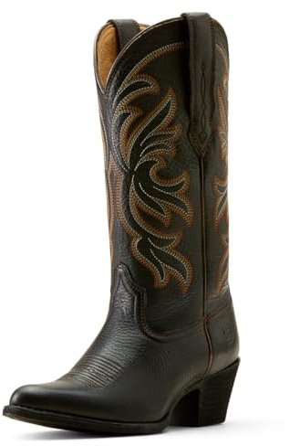 Ariat Heritage Damen-Stiefel mit J-Zehenpartie, Stretchfit-Stickerei, spitzer Zehenbereich, wadenhoch, niedriger Absatz, 2,5–5,1 cm, Schwarz
