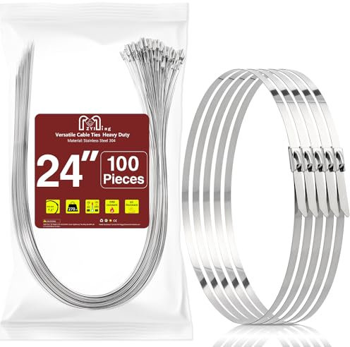 100 Pièces Collier de Serrage Inox 600mm x 4,6mm, Attache Câblées Acier Inoxydable Capacité de Charge 122 kg, Métal Zip Ties pour Extérieur, ClôTure, Garage