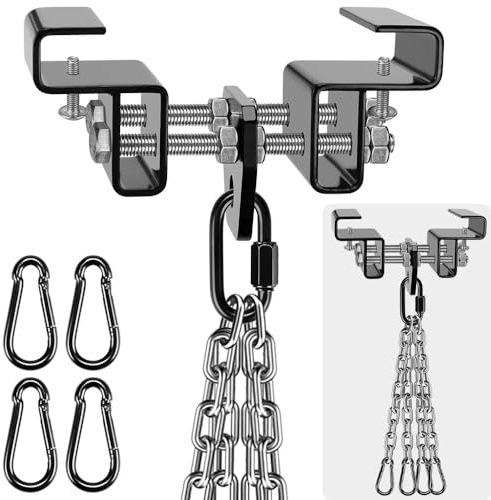 BeneLabel Boxsack I-Beam Aufhänger, Boxsack Halterung Balken Schwenkbar Verstellbar 9.4-17cm Klemme Sandsack Befestigung Karabiner mit 4 x 46cm Kette für Indoor Outdoor Muay Thai Training, Bis 408kg