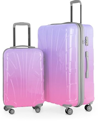 Suitline - 2-teiliges Koffer Set - Leichtes Handgepäck 55cm für alle Airlines + Check-In Reisekoffer 75cm, ABS/PC, glänzend, 4 Rollen, TSA Schloss, Sakura