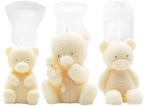 3pezzi Stampo per orso Stampi per candele,stampi in silicone stampi per resina epossidica e Cemento arredamento per la casa