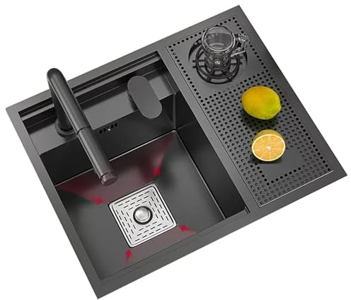 Btsunotr Verdeckte Spüle, 304 Edelstahl schwarz Workstation, 2 Loch kleine Bar Spüle mit Cup Washers mit Deckel für Küche, RV