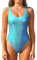 SHEKINI Damen Einteiliger Bauchweg Badeanzug Tiefen U Rückseite Glänzend Bademode Slim Bodysuit Monokini Swimsuit (S, Neonblau)