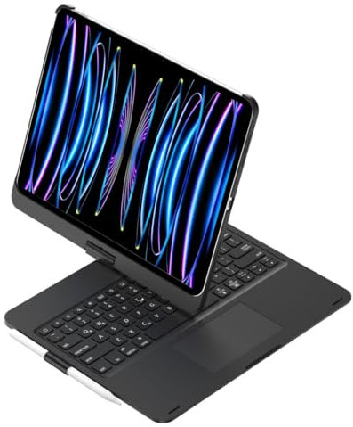 HENGHUI 360 Rotatable Touch Keyboard for iPad Pro 13 inch M4 2024, Bluetooth Foldable Keyboard Case with Trackpad, Black
