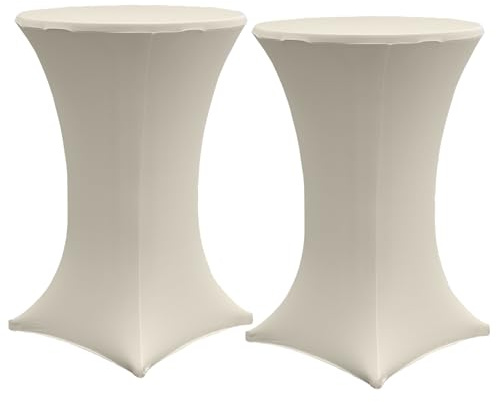 TRUTZHOLM Stehtischhusse Stretch Ø 60/70/80 cm, Bistrotisch Husse elastisch, pflegeleicht & knitterfrei, in Weiß, Anthrazit & Beige, 1er, 2er, 5er & 10er Set (2, Beige, Ø 60 cm)