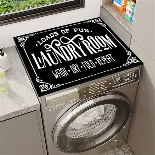 Highdi Housse de Protection pour Machine à Laver Top, Coussin de Machine à Laver Antidérapant Housse de Machine à Laver pour Machine à Laver Ou Sèche-Linge (Lettres Noires,40 * 40cm)