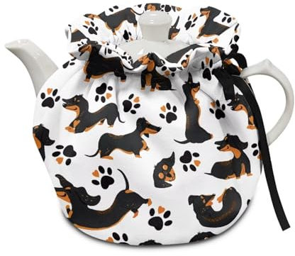 Pzuqiu Tea Pots Cozy with Dachshunds Dog Paw Pattern Reusable Tea Kettle Quilt Keep Tea Warm Soft Lightweight Fabric Easy Install Clean