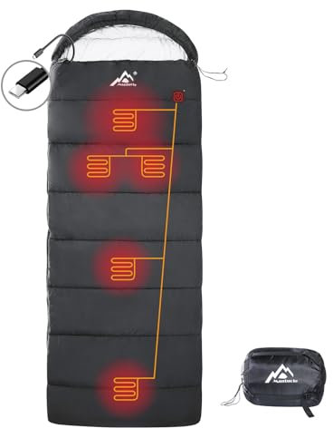 MANTUOLE Rectangular Heated Sleeping Bag, Envelope Style 5 Heated Zones, Operated with Power Bank Battery or Other Power Supplies with 5V/3A Type-C Output, Envelope-Black-Type-C.