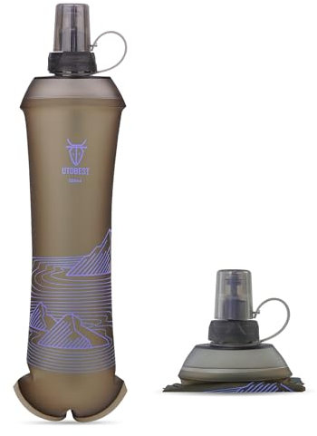 UTOBEST Soft Water Bottle 500ml - 1 Pack Collapsible Soft Flask - Leakproof, Foldable, Food-Grade TPU, BPA Free, Easy to Clean, Handheld Running Water Bottle for Hiking Cycling Marathon