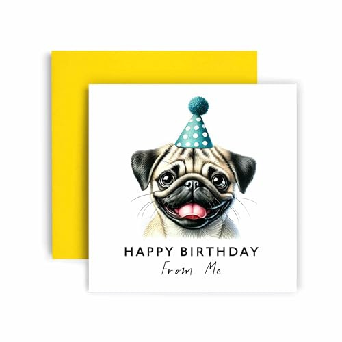 Huxters Geburtstagskarte vom Hund - Mops - Happy Birthday an Hund Mama und Hund Papa - Geburtstagskarte vom Hund an Freunde Familie erster Geburtstag (Mops)