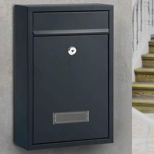 Briefkasten, Briefkästen, Paketbriefkasten, Postkasten, Briefkasten Schwarz, Briefkasten Klein, Abschließbarer Briefkasten zur Wandmontage, Sicherheitsschlüssel-Abwurfkasten(Gray,Large)
