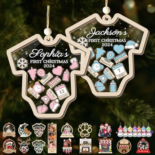 Ornement de Noël Personnalisé pour Bébé Fille Garçon Ornements Personnalisés pour Bébé 1er avec Nom 4D Shake Cadeau de Nouveau-né Décoration Souvenir à Suspendre pour Arbre de Noël