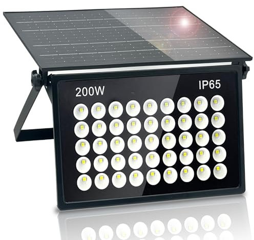 BOSITE Solarleuchte für den Außenbereich, 200 W, Solarstrahler für den Außenbereich, mit Fernbedienung, IP65, wasserdicht, LED-Außenstrahler, Solar-Beleuchtung für Veranda, Terrasse, Garten, Garage