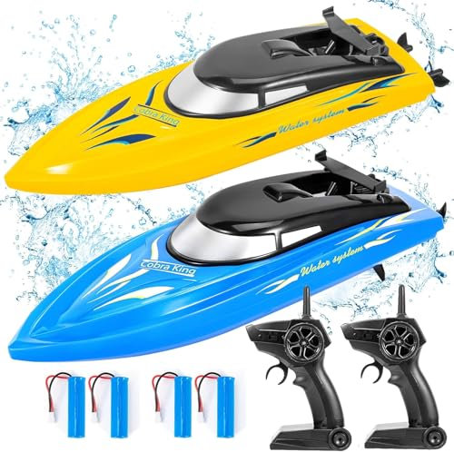 ThinkMax Ferngesteuertes Boot, ferngesteuerte Boote für Kinder und Erwachsene, 10 km/h, 2,4 G Hochgeschwindigkeits-Fernbedienungsboot, schnelle RC-Boote für Pools und Seen mit 4 wiederaufladbaren