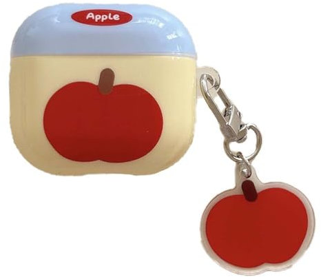 PIQIUZC Niedliche Hülle für AirPods 4, frischer Stil, lustiges Obstmuster, Kopfhörerabdeckung mit Anhänger, kompatibel mit Apple Air Pod 4 (Apple)