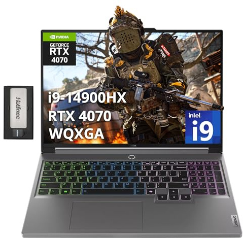 Lenovo Legion 5 Ordinateur portable de jeu 16 WQXGA 165 Hz, Intel i9-14900HX, 64 Go DDR5, SSD PCIe 2 To, NVIDIA GeForce RTX 4070 8 Go GDDR6, clavier rétroéclairé RVB, Wi-Fi 6E, Windows 11, gris