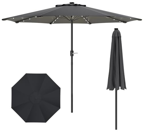 Parasol de Jardin 300 cm Avec Manivelle, Protection UV50+, Inclinable Double Sens, Aluminium Robuste, Parasol Balcon Et Terrasse, Sans Pied, Sac De Transport Inclus, Résistant Et Stable, Gris Foncé