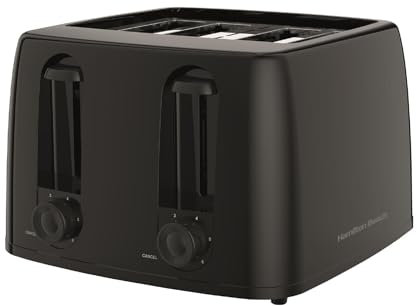 Hamilton Beach Toaster 4 Slice, Essential, 1300W, Plastic, 6 Browning Levels, Removable Crumb Tray, Wide Slots, Compact, Integrated Cord Storage, Black - HB4T5032B