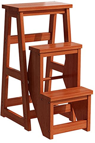 OZBME Wooden Stool Modern Multi-Functional Step Library Ladder Chair Furniture Folding for Home Maximum Load 150Kg/Wood Color (Wood Color)