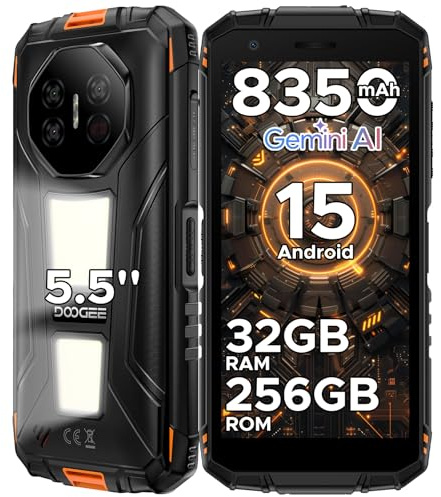 DOOGEE Fire 3 Max Rugged Smartphone, Android 15 Rugged Phone, 32GB+256GB/2TB, 8350mAh Waterproof Phone with 2 Camping Lights, 5.5'' HD Sim Free mobile phones, 48MP+8MP,Widevine L1, Face ID, NFC, GPS