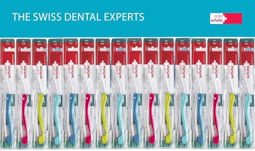 edel & White 12x Flosserbrush to GO Soft Zahnbürsten – Faltbare Reisezahnbürste | Swiss Made | Hygienisch & platzsparend
