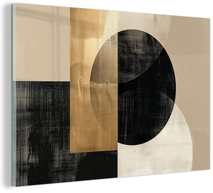 MuchoWow© Glasbilder Wanddeko Wohnzimmer Aesthetic Room Decor Deko Zimmer | 120x80 cm - Wandbilder Modern Bild auf Glas Abstrakt - Gold - Schwarz - Kunst