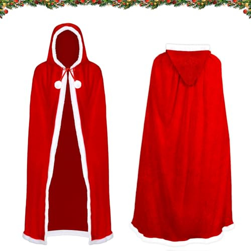 QIZHIQIAMY Weihnachten Santa Umhang, Weihnachtsmann Mantel, Kapuzenumhang Rot, Rote Samt Weihnachtsmantel, Weihnachtsmantel Cape Damen, Weihnachtskostüm für Feiertagspartys, Cosplay, Maskerade