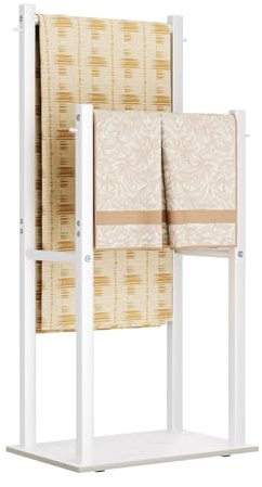 Yawinhe 80cm Handtuchständer Freistehend mit 2 Handtuchstangen,Weiß | Freistehender Edelstahl Handtuchhalter, Handtuch Halter Marmor Basis Stabil Gebürstet,Kleiderablage Bad für Badetücher