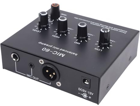 Ausla Symmetrischer Mikrofonvorverstärker, Aluminiumlegierung, 48 V Phantomspeisung, 10–60 DB Verstärkung, Ideal für Podcasting und Aufnahmen mit XLR-Eingängen