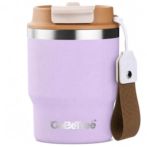GoBeTree Termo Café 360 ml Acero Inoxidable Lila Wisteria Tumbler Pequeño. Vaso térmico café para llevar con doble pajita, taza térmica y vaso 360 ml para oficina y regalo