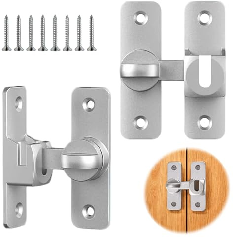 2 Paires Loquet Porte, Serrure de Fermeture Verrou Porte Coulissante 2 en 1, Verrou à Crochet 90°/180° en Alliage d’Aluminium Résistant, Pour Portes Coulissantes, Armoires, Fenêtres et Placards