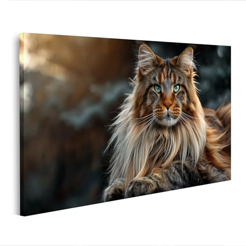 islandburner Bild auf Leinwand Majestätische Maine Coon Katze Wandbild Wohnzimmer Deko für Katzenliebhaber - Edition R1