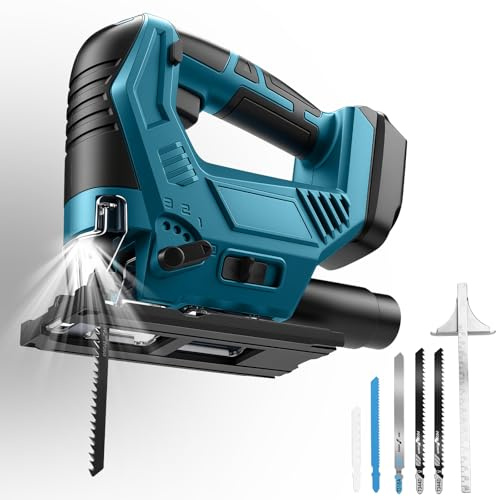 Cordless Jigsaw Compatible with Makita 18V Battery, Brushless Motor | 4 Orbital Settings, Tool Free Blade Change, 45°Bevel Adjustment, 6pcs Jigsaw Blades, for Cutting Wood Plastic Metal
