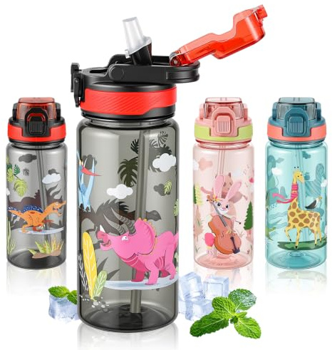 SEASEVEN 600ml Sports Water Bottle with Straw,Drinks Bottle(Black)