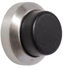 Bary Small Button Door Stop - Designed to be Discrete - Stailness Steel Door Stopper with Rubber Buffer - ⌀ 2.8 cm H 1.5cm