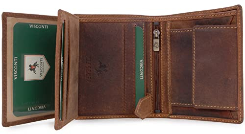VISCONTI - Portafoglio Uomo Pelle - Porta Carte di Credito Medio per 8 Carte con Portamonete - RFID - Scatola Regalo - 708 Spear - Olio Marrone Chiaro