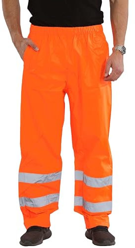 shelikes Mens Hi Vis Safety Waterproof Rain Over Trouser Work High Viz Visibility Pants_Orange_4XL