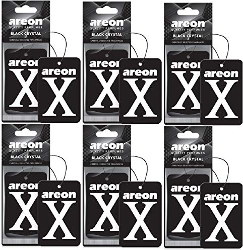 AREON X Autoduft Schwarz Kristall Auto Lufterfrischer Aufhänger Anhänger Spiegel Pappe 2D (Set Pack x 6)