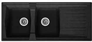 STRADOUR Evier cuisine a encastrer 2 bacs + 1 égouttoir Arena - Résine - 116 x 50 cm - Noir